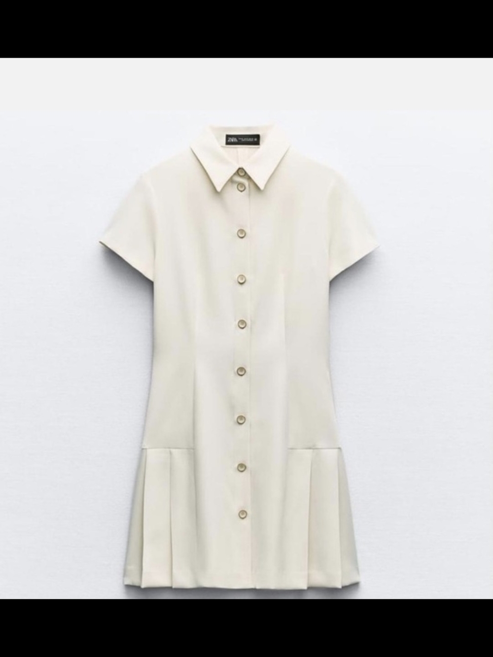 Zara Cream Short-Sleeve Button-Front Mini Dress